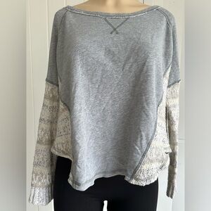 Free People Sweater Women’s Size XS  Gray Oversized Boxy Scoop Neck Long Sleeve